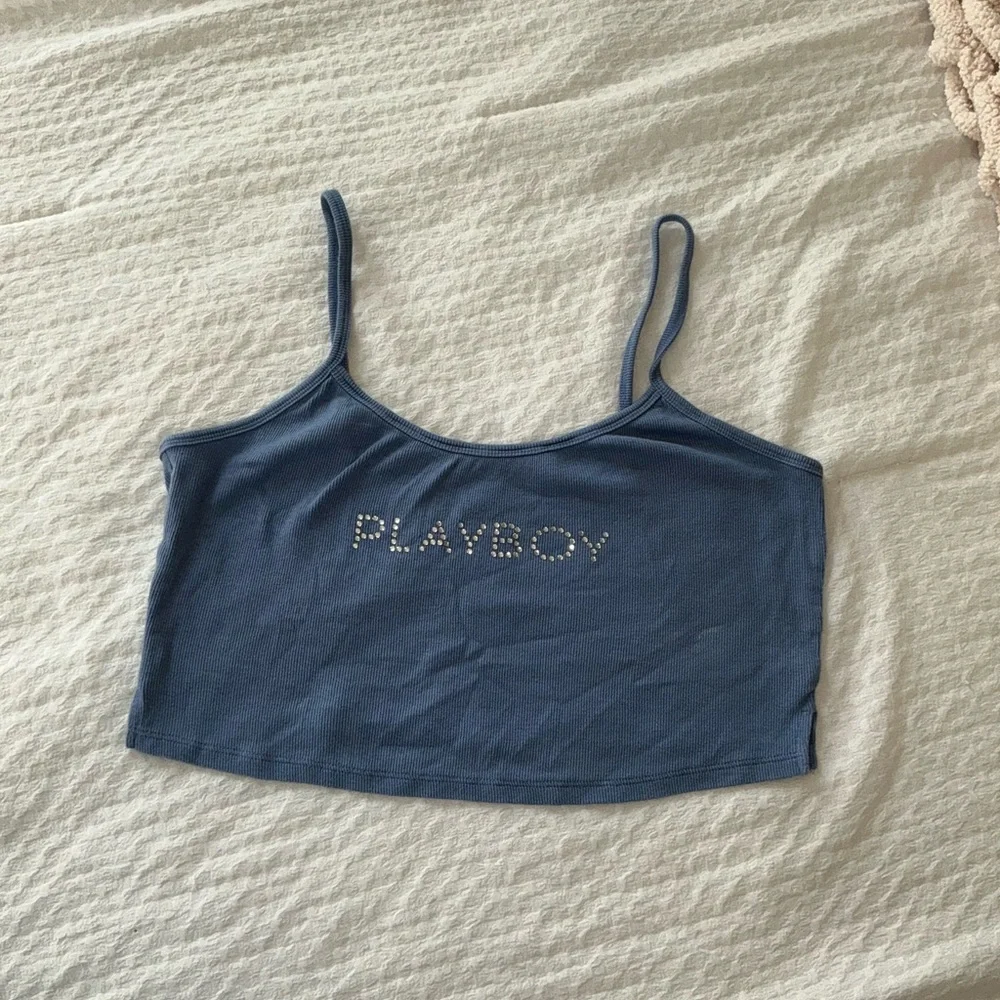 PacSun Blue Rhinestone Logo Crop Top - Picture 1 of 4